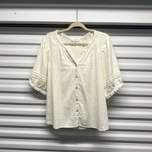 BeachLunchLounge Cream Button Front Textured Blouse XL